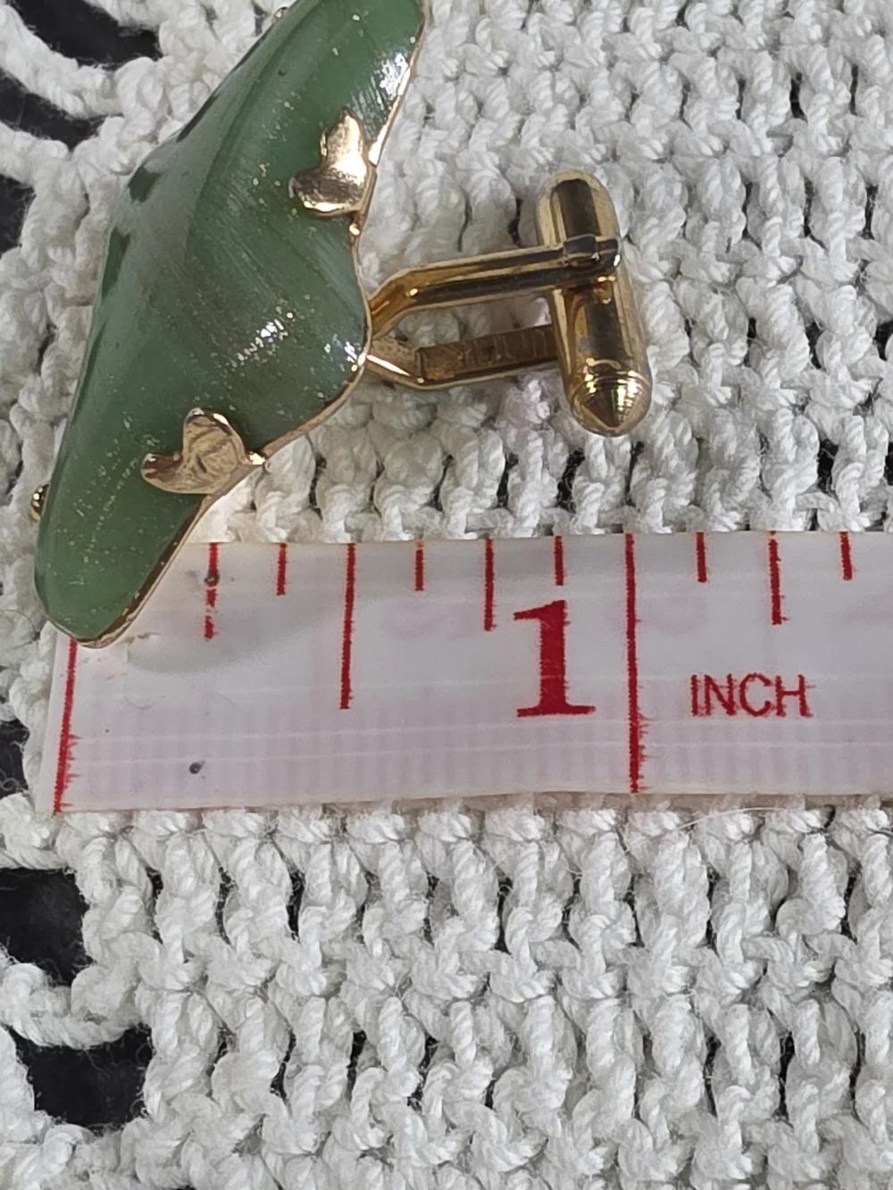 Vtg Swank Cufflink~Murano Chrystal Jade Green~Gold Striations Biomorphic~MCM